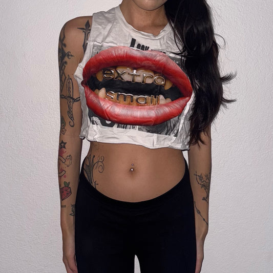 White Cropped Tee with Lips